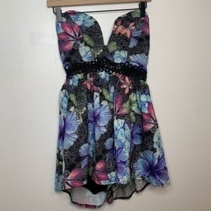 L’ATISTE Strapless Floral Purple Pink Black Romper